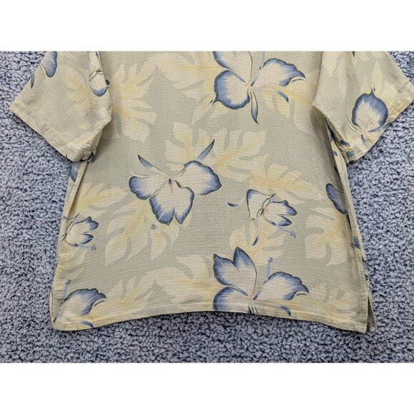 Banana Cabana 100% Silk Hawaiian Button Up Shirt Mens LG Floral Tropical Beige - Picture 7 of 10